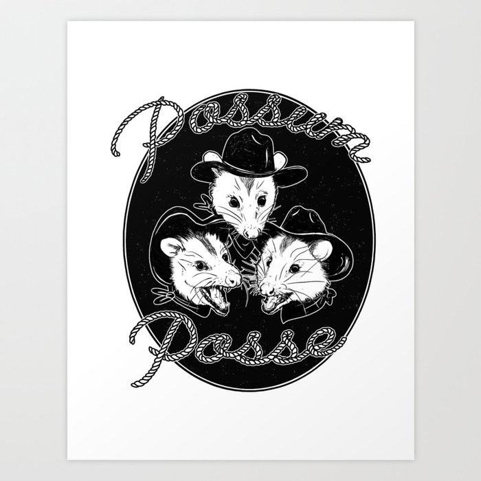 Possum Posse in Midnight Black Art Print