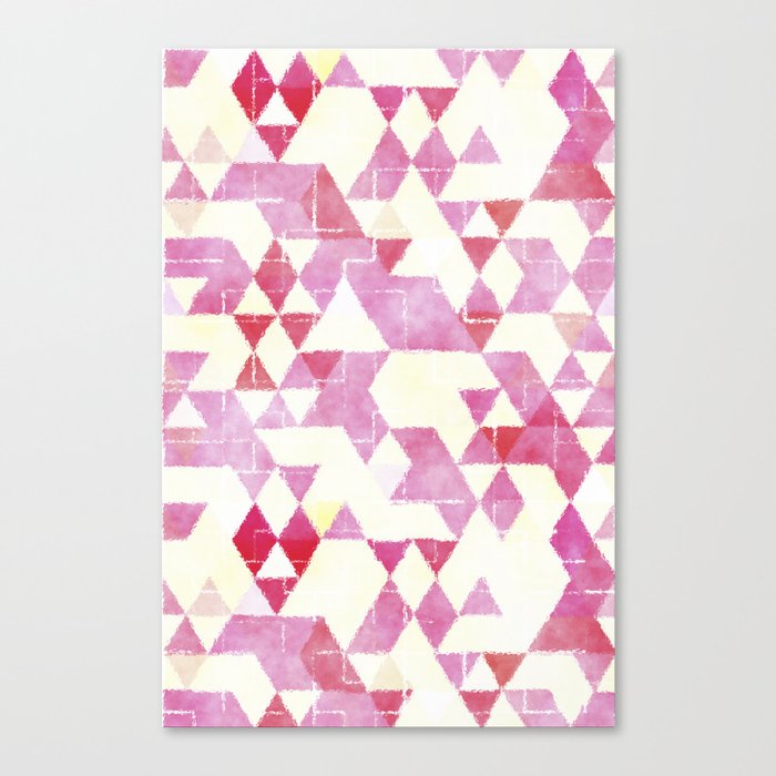 Abstract Pink Triangles, Watercolor Pattern Canvas Print