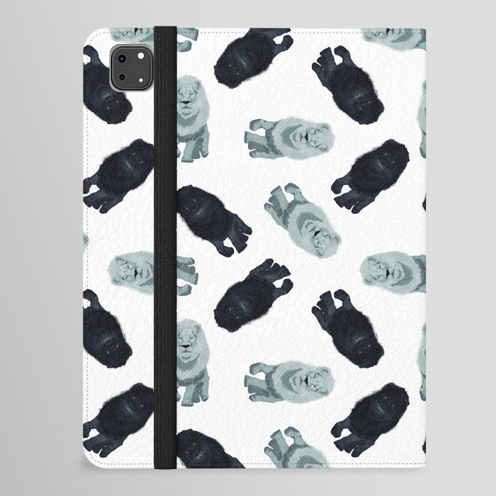 seamless pattern of black and white lions without floor with digital painting iPad Folio Case