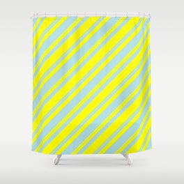 [ Thumbnail: Powder Blue and Yellow Colored Lined Pattern Shower Curtain ]