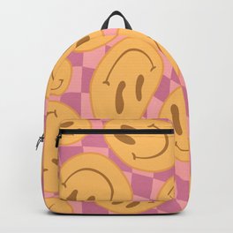 Happy melting smiley on checker pink colorway  Backpack