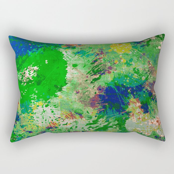 Spring Time Splatter - Abstract blue and green platter painting Rectangular Pillow