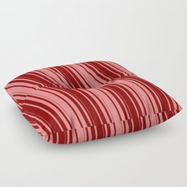 [ Thumbnail: Light Coral & Maroon Colored Stripes Pattern Floor Pillow ]