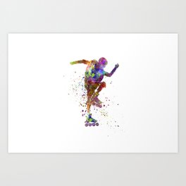 Young skater in watercolor Art Print