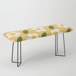 Little White Flowers Retro Modern Pattern Golden Yellow Bench