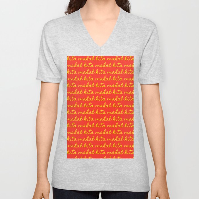 Mahal Kita | Typographic Pattern | Yellow and Red V Neck T Shirt