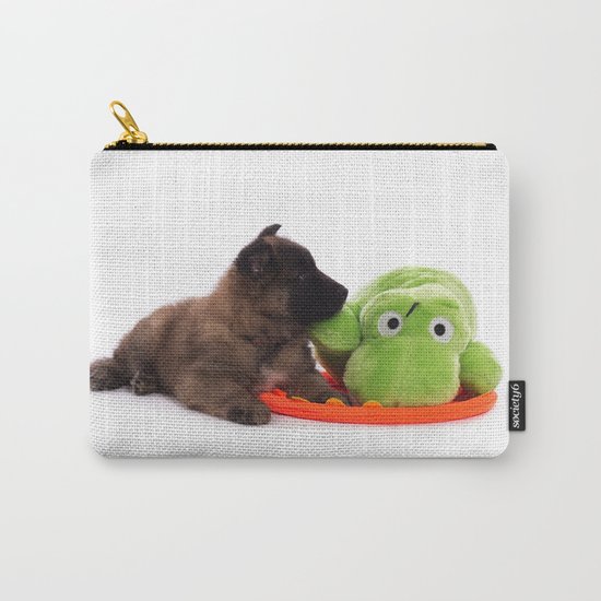 Puppy cuddling green toy Carry-All Pouch