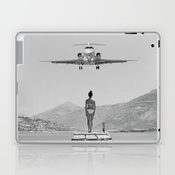 Steady As She Goes; aircraft coming in for an island landing black and white photography- photographs Laptop & iPad Skin