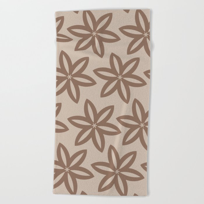 Geometrical Botanical Brown Flowers Beach Towel