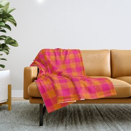 Modern Bright Pink and Orange Gingham Throw Blanket