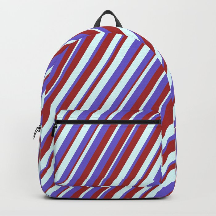 Light Cyan, Slate Blue, and Brown Colored Lined/Striped Pattern Backpack