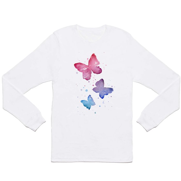 Butterflies Watercolor Abstract Splatters Long Sleeve T Shirt
