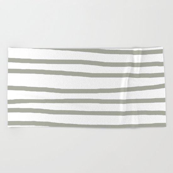 Simply Drawn Stripes Retro Gray on White Beach Towel