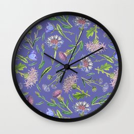 Cornflower, Thistle and Veri Peri Meadow floral pattern   Wall Clock