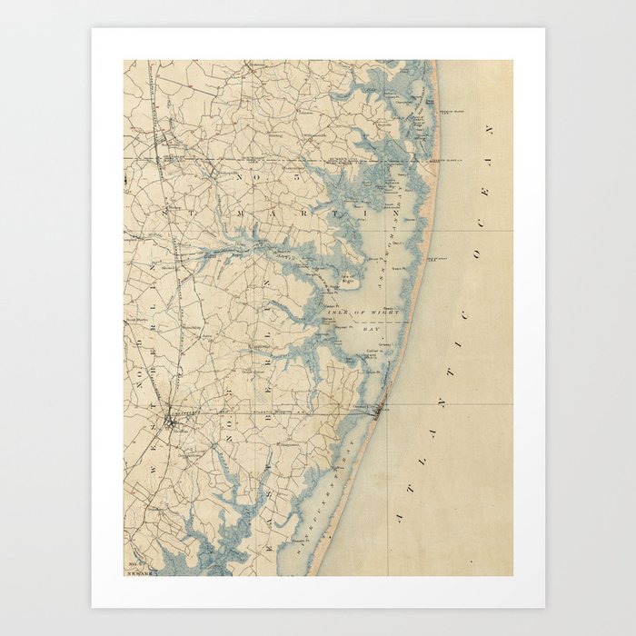 Vintage Map of Ocean City Maryland (1900) Art Print