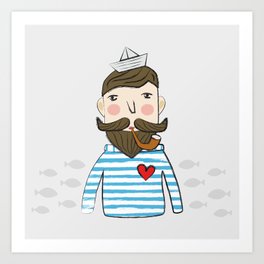 Lovely Bearded Sailor Man Illustration Art Print