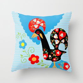 Portuguese Rooster of Luck with blue dots Throw Pillow