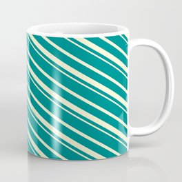 [ Thumbnail: Teal & Light Yellow Colored Striped Pattern Coffee Mug ]