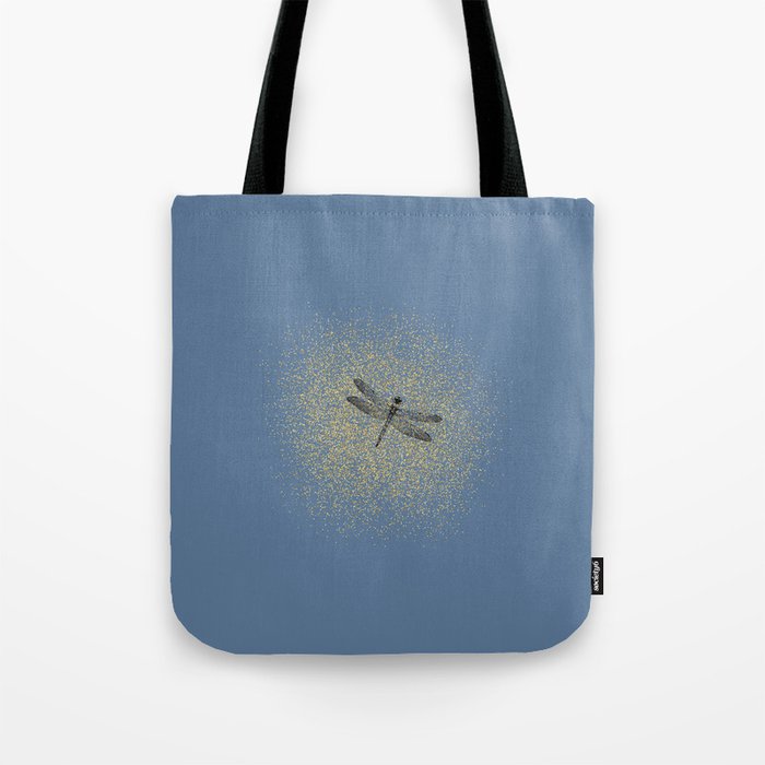 Sketched Dragonfly and Golden Fairy Dust on Slate Blue Tote Bag