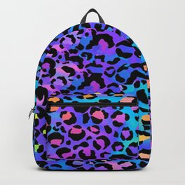 Holographic Rainbow Leopard Print Spots on Bright Neon Backpack