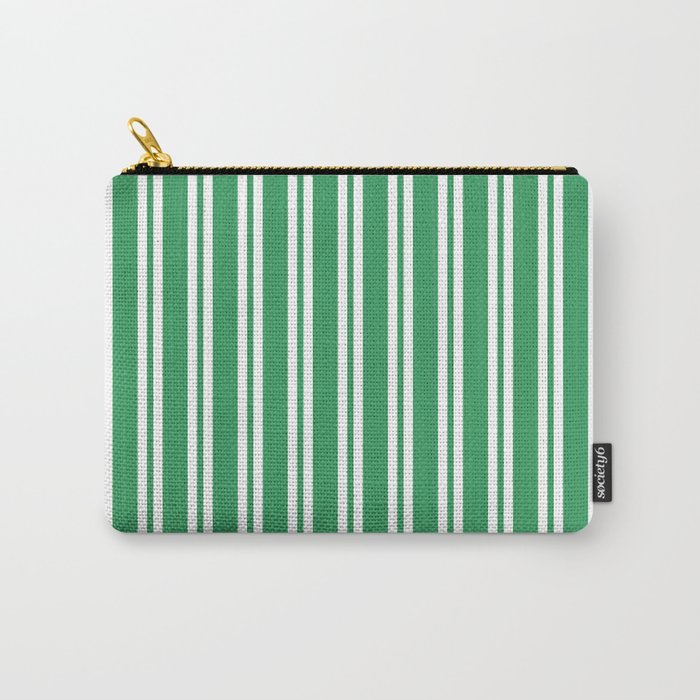 Kelly Green and White Wide Small Wide Stripes Carry-All Pouch