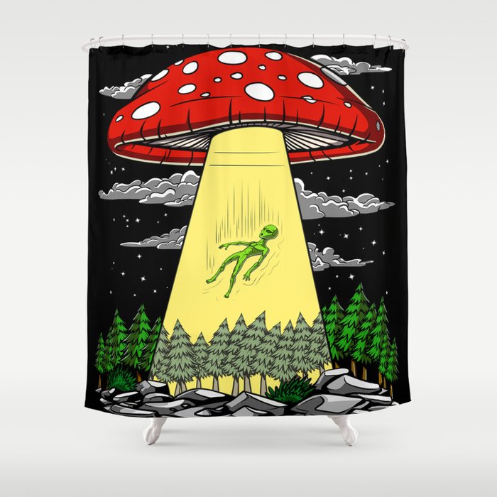Alien Abduction Magic Mushrooms, Mushroom Shower Curtain Hooks