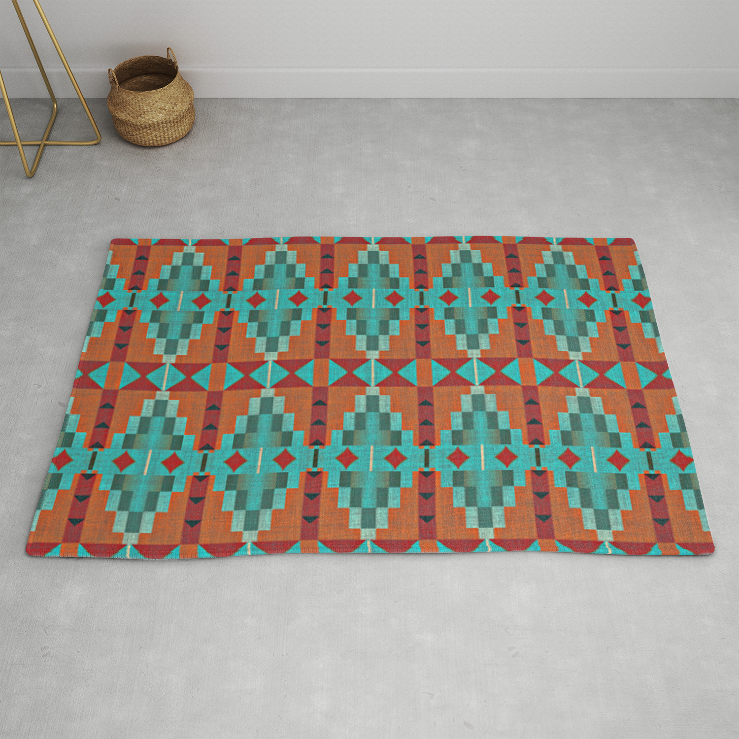 Orange Red Aqua Turquoise Teal Native, Turquoise And Red Rug