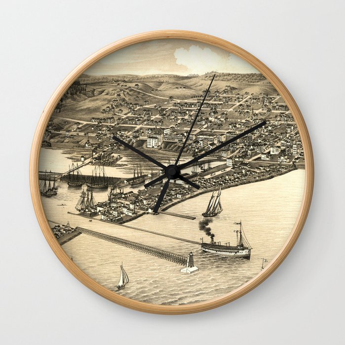 Vintage Pictorial Map of Duluth MN (1883) Wall Clock