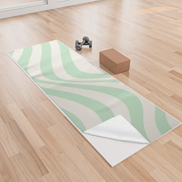 retro wavy stripes in mint Yoga Towel