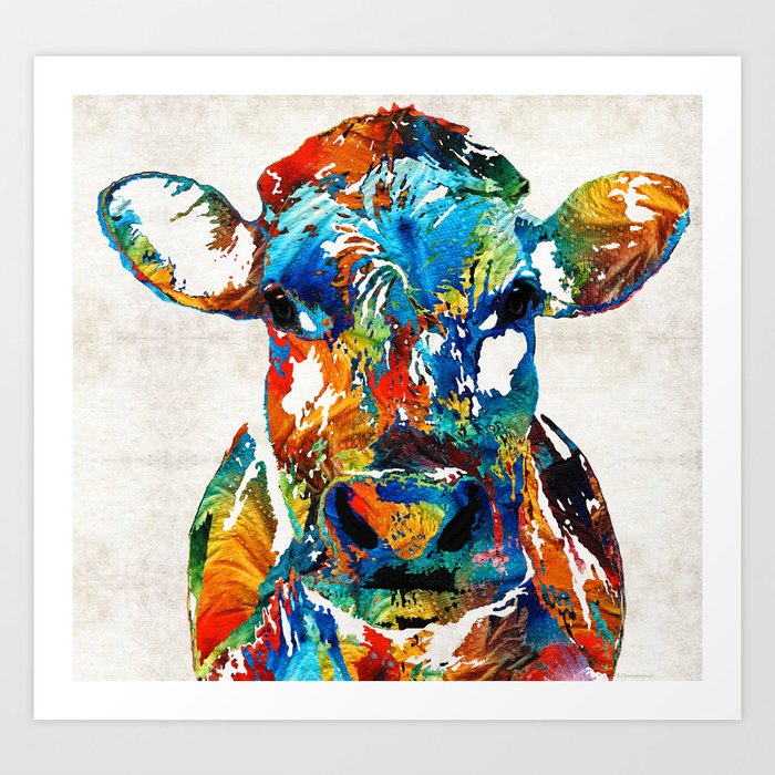 Colorful Cow Art - Mootown - By Sharon Cummings Art Print