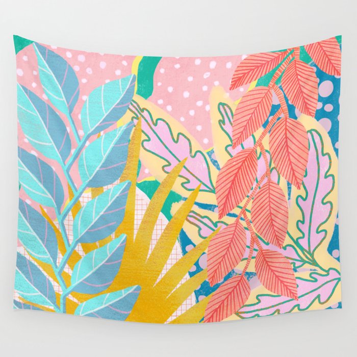Modern Jungle Plants - Bright Pastels Wall Tapestry