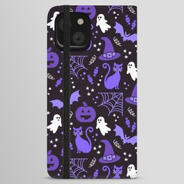 Halloween party illustrations purple, black iPhone Wallet Case