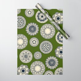 mandala cirque spot green Wrapping Paper | Ink Pen, Nature, Pattern, Pop Art, Drawing, Floral, Green, Boho, Summer, Festive 