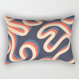 Enae - Red and Blue Retro Ribbon Swirl Line Pattern on Dark Blue Rectangular Pillow