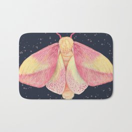 Rosy Maple Moth Bath Mat | Drawing, Pink, Botanical, Moth, Night, Illustration, Garden, Yellow, Animal, Calm 
