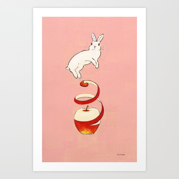 The apple makes bunny happy Art Print