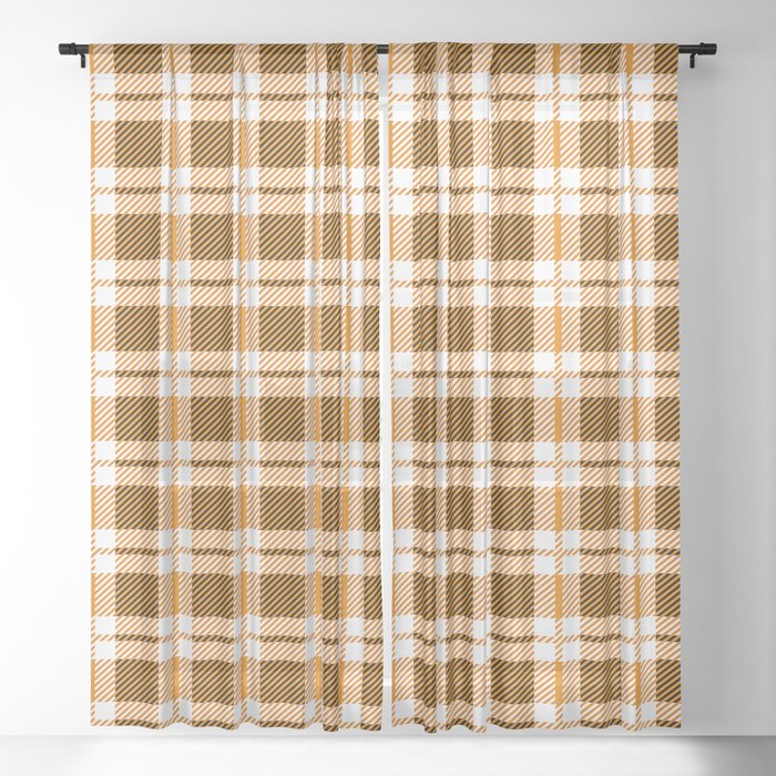 Autumn Orange Tartan Plaid Pattern Sheer Curtain