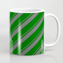 [ Thumbnail: Dim Grey & Dark Green Colored Lined Pattern Coffee Mug ]