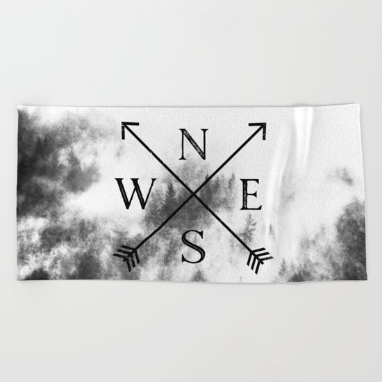Foggy Forest Compass Beach Towel