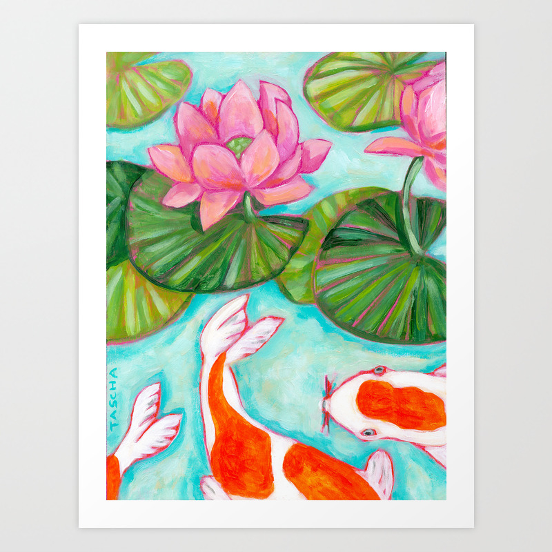 Koi Fish In Lotus Lily Pad Pond Painting By Tascha Parkinson Art