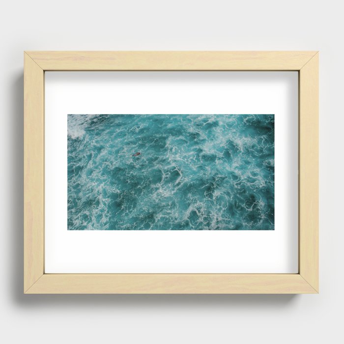 Surfer Paddling Out In The Water Recessed Framed Print