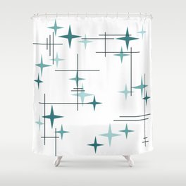 Mid Century Modern Stars (Teal) Shower Curtain