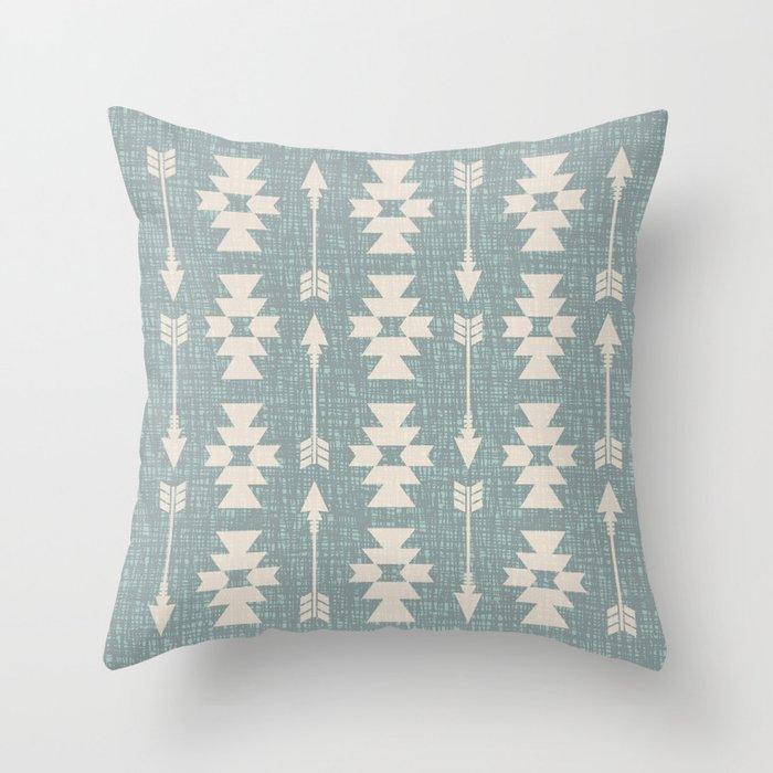 Southwestern Arrow Pattern 249 Turquoise and Beige Throw Pillow