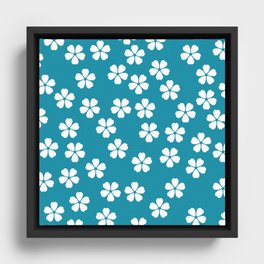 Small daisies on blue Framed Canvas