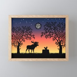 Moose and Squirrel Sunset Framed Mini Art Print