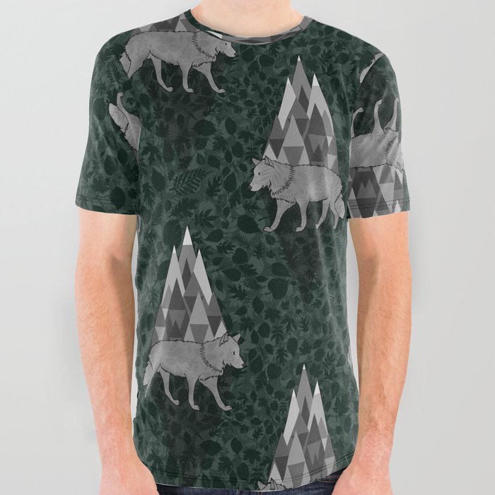 Gray Wolf in the Mountains  All Over Graphic Tee