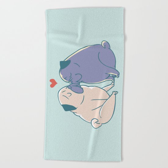 Pugs and Kisses Beach Towel