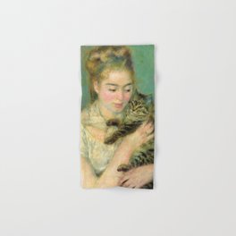 Woman with a Cat, 1875 by Pierre-Auguste Renoir Hand & Bath Towel