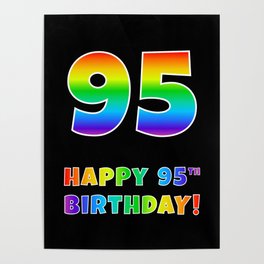 [ Thumbnail: HAPPY 95TH BIRTHDAY - Multicolored Rainbow Spectrum Gradient Poster ]