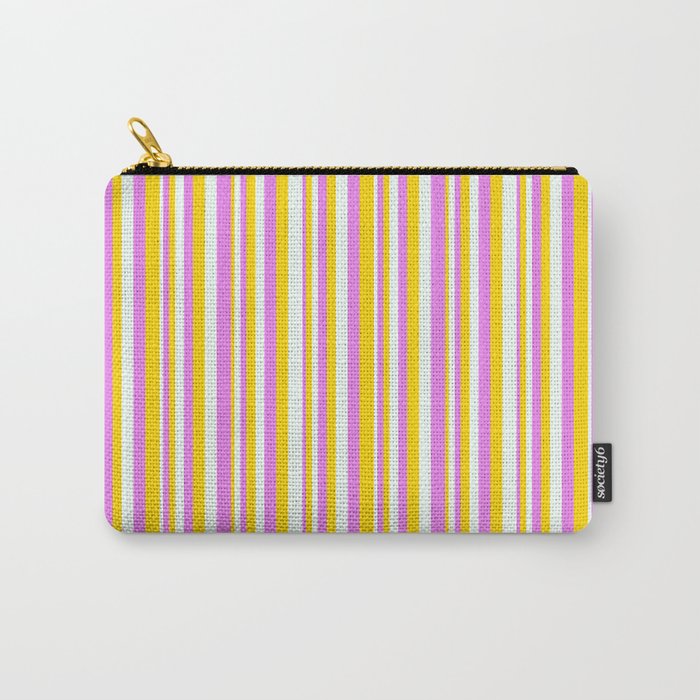 Violet, Yellow, and Mint Cream Colored Lines Pattern Carry-All Pouch
